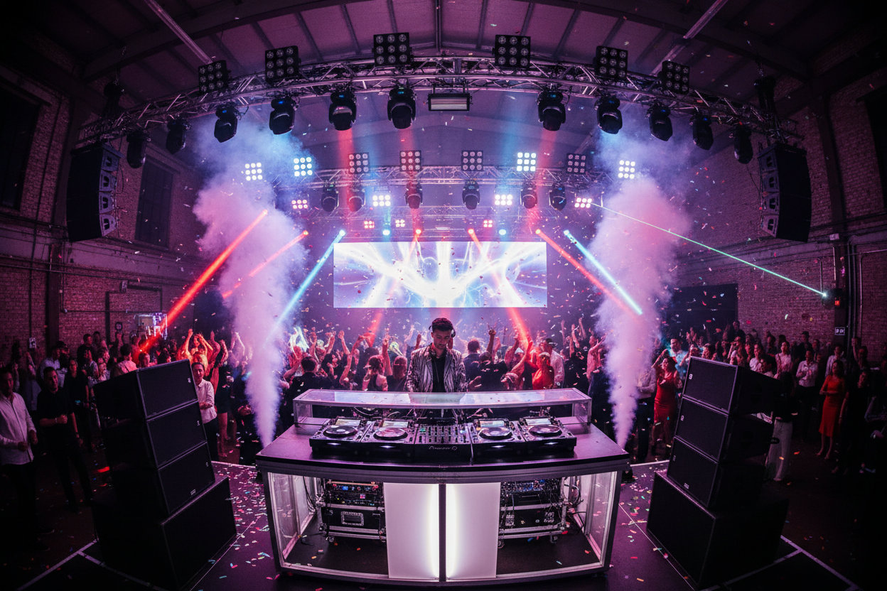 DJ booth setup at party event